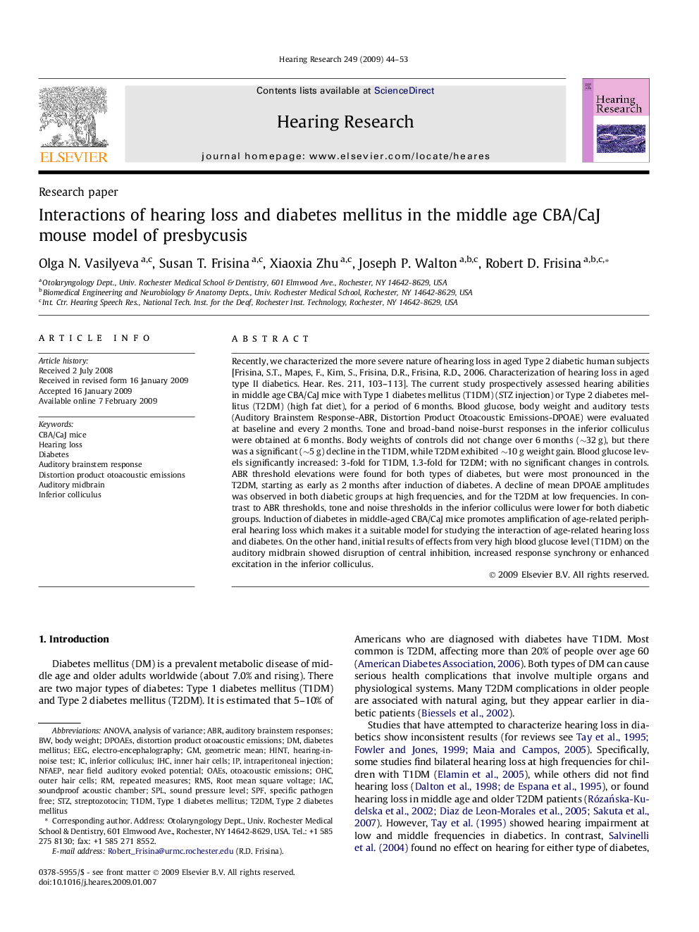 Interactions of hearing loss and diabetes mellitus in the middle age CBA/CaJ mouse model of presbycusis