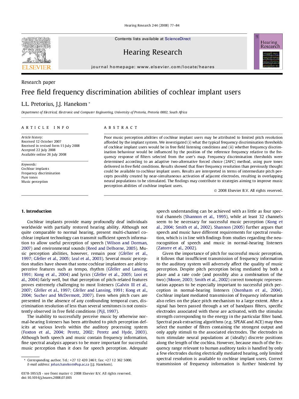 Free field frequency discrimination abilities of cochlear implant users