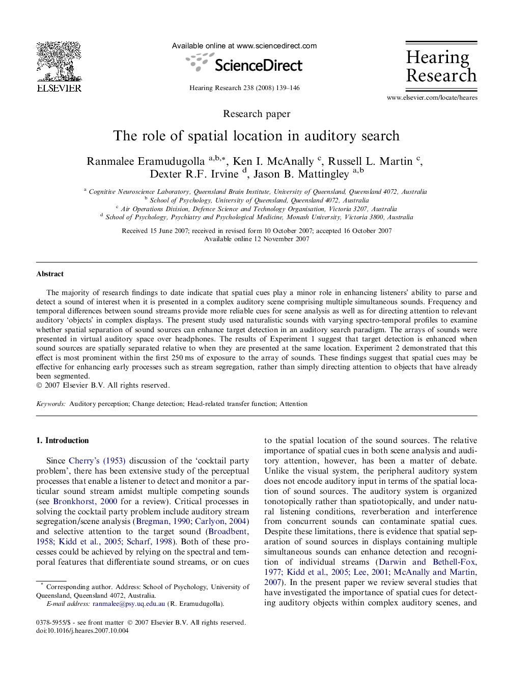 The role of spatial location in auditory search