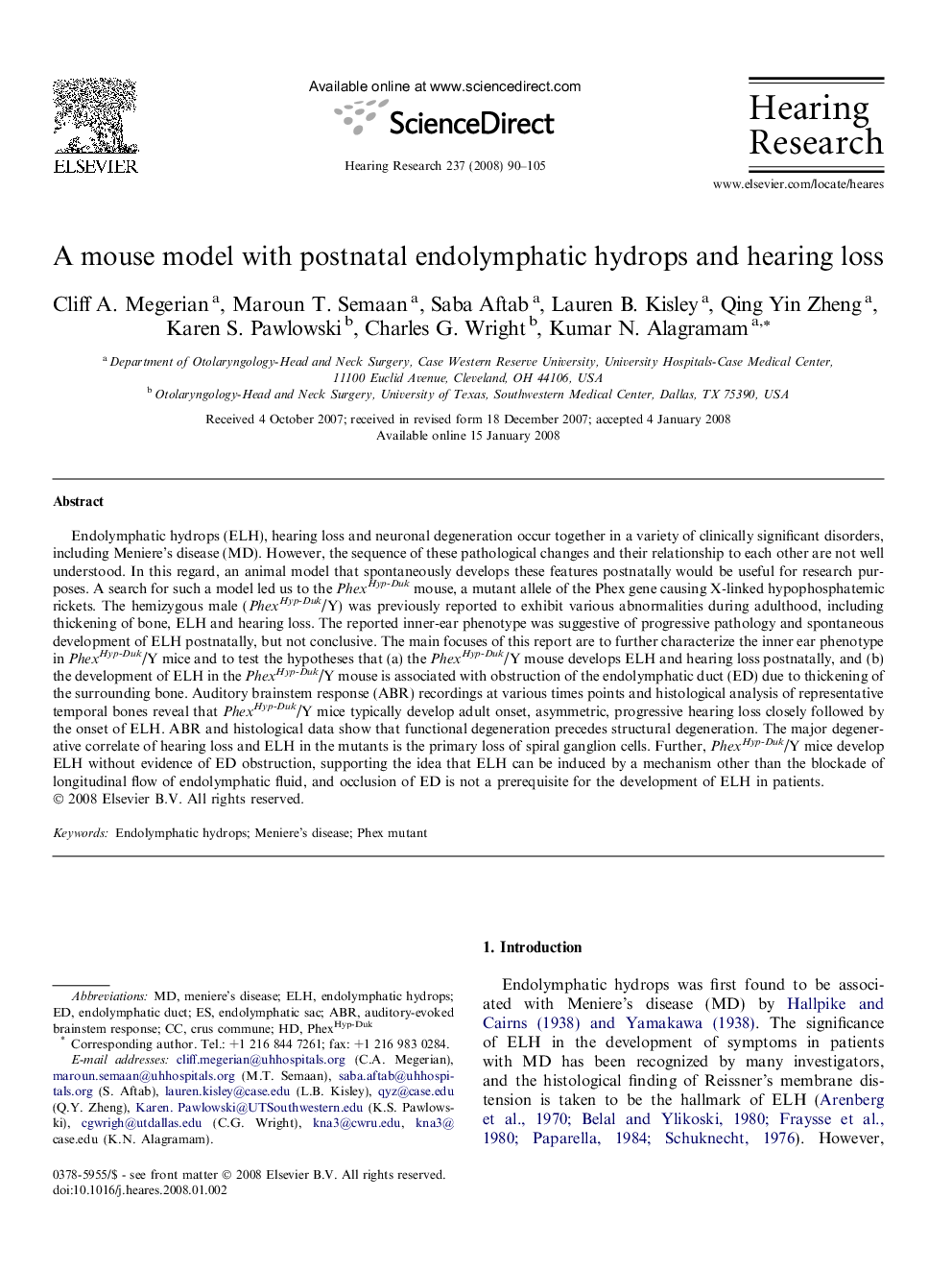 A mouse model with postnatal endolymphatic hydrops and hearing loss