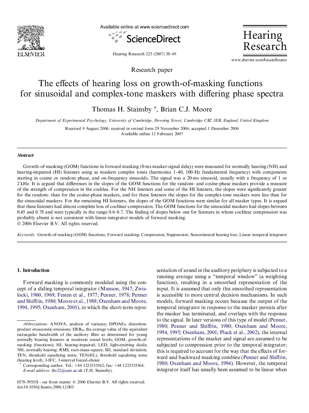 The effects of hearing loss on growth-of-masking functions for sinusoidal and complex-tone maskers with differing phase spectra