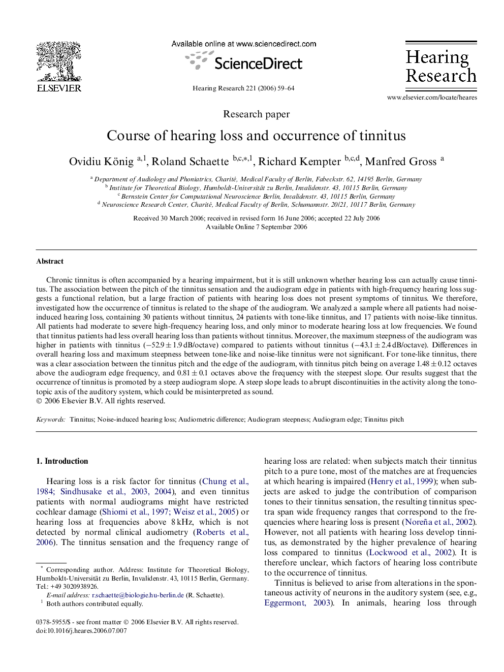 Course of hearing loss and occurrence of tinnitus