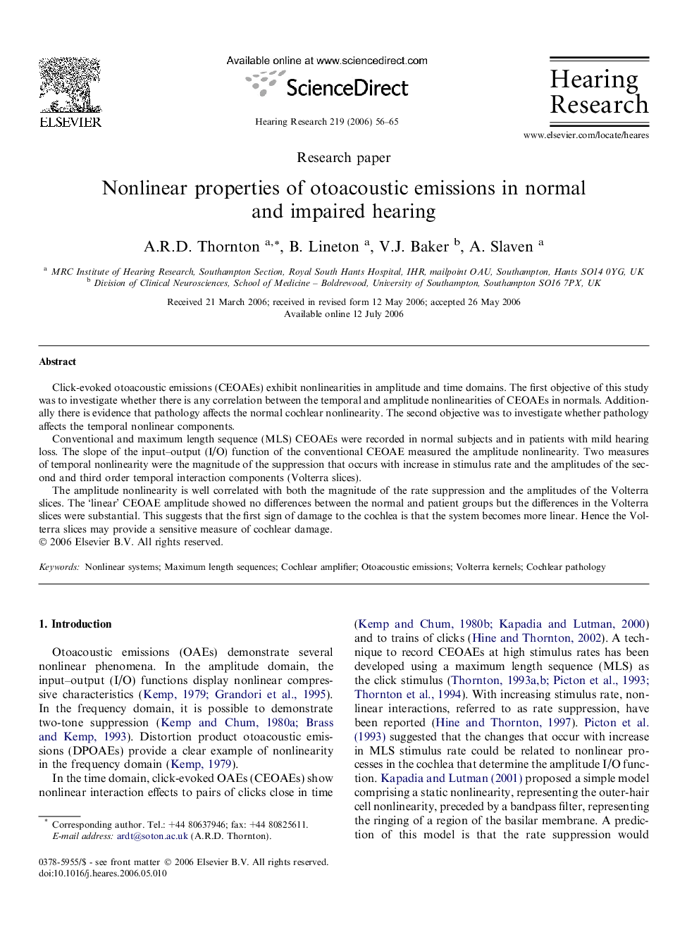 Nonlinear properties of otoacoustic emissions in normal and impaired hearing