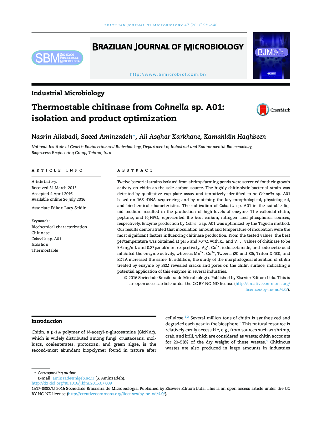 Thermostable chitinase from Cohnella sp. A01: isolation and product optimization