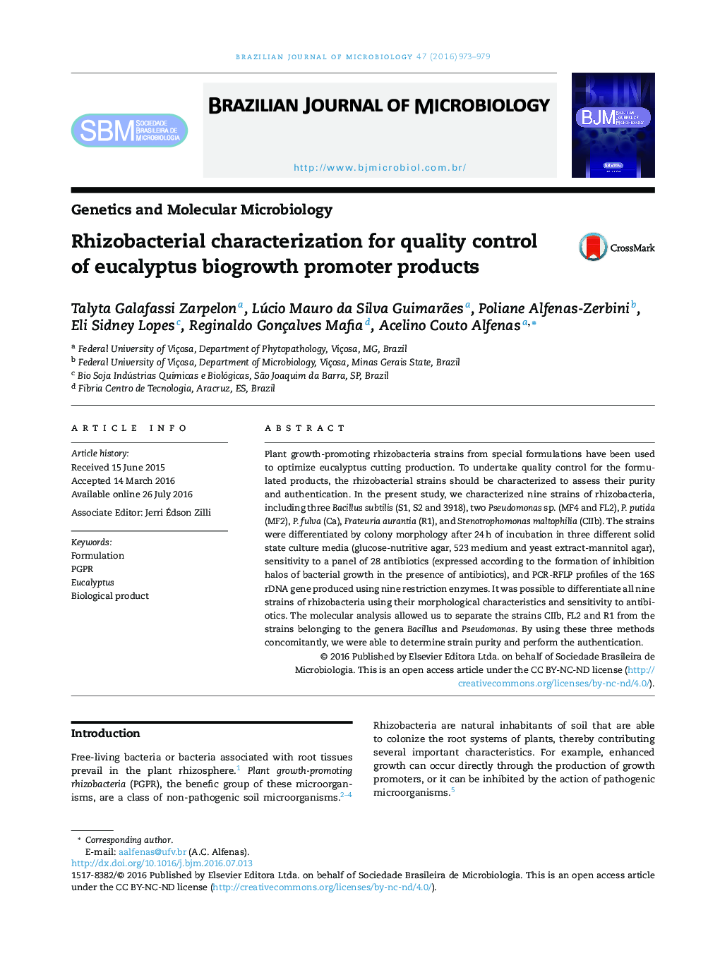 Rhizobacterial characterization for quality control of eucalyptus biogrowth promoter products