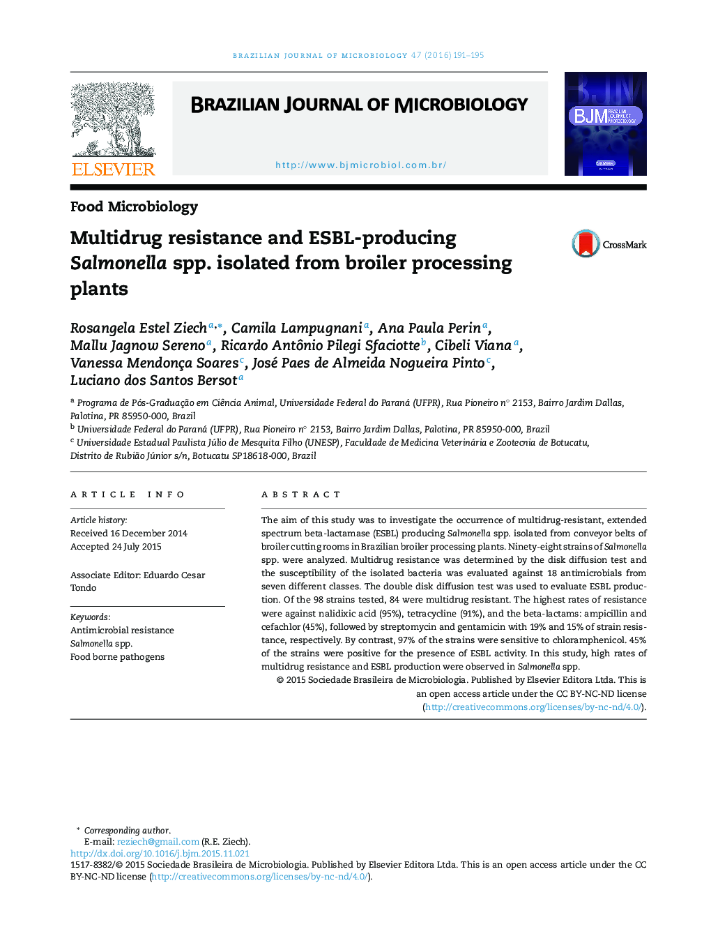 Multidrug resistance and ESBL-producing Salmonella spp. isolated from broiler processing plants