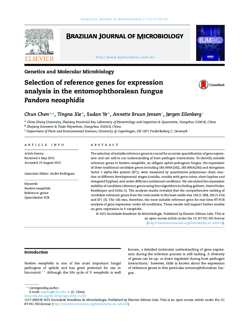 Selection of reference genes for expression analysis in the entomophthoralean fungus Pandora neoaphidis