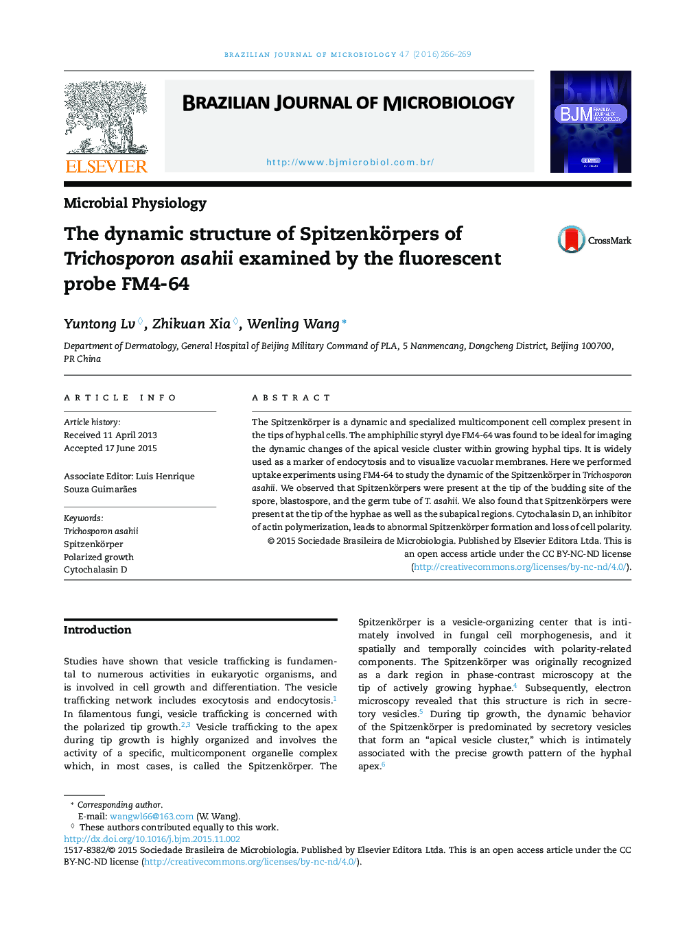 The dynamic structure of Spitzenkörpers of Trichosporon asahii examined by the fluorescent probe FM4-64