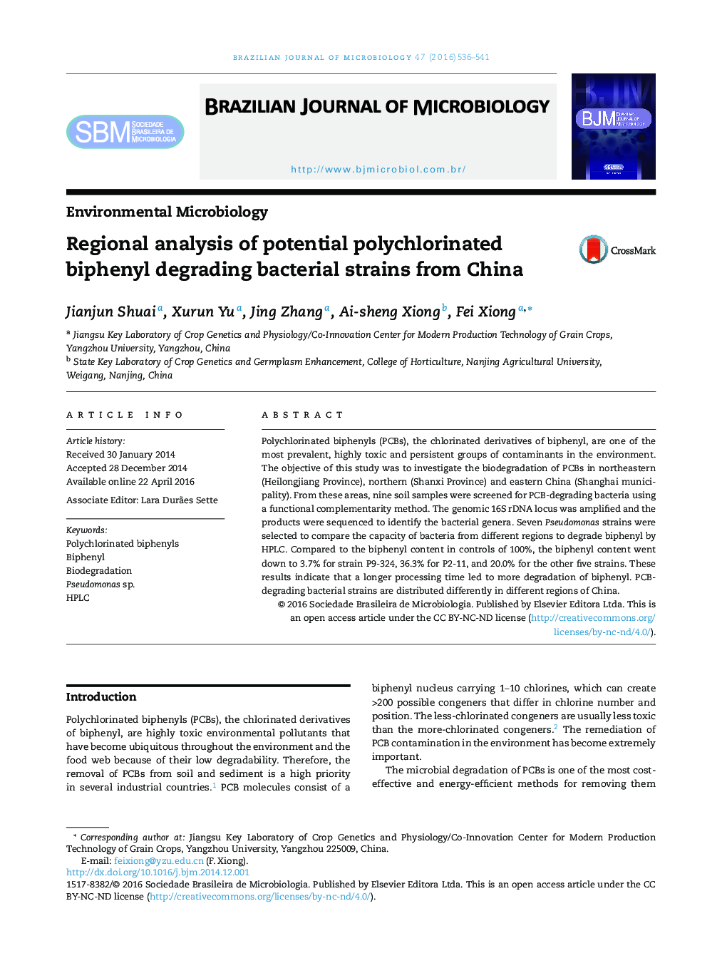 Regional analysis of potential polychlorinated biphenyl degrading bacterial strains from China