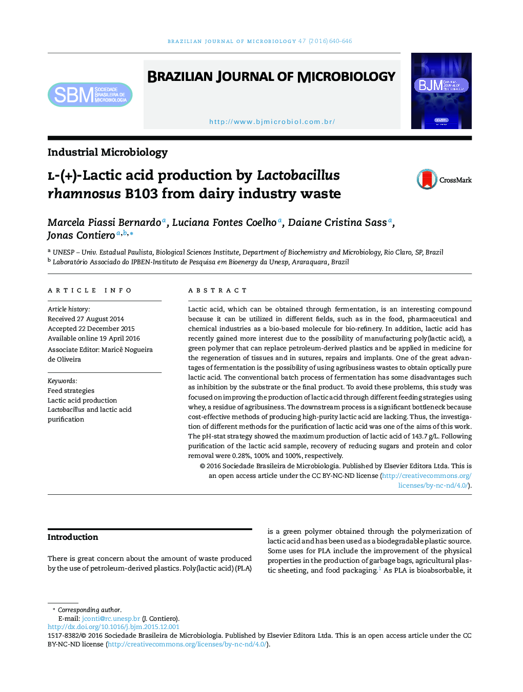 l-(+)-Lactic acid production by Lactobacillus rhamnosus B103 from dairy industry waste