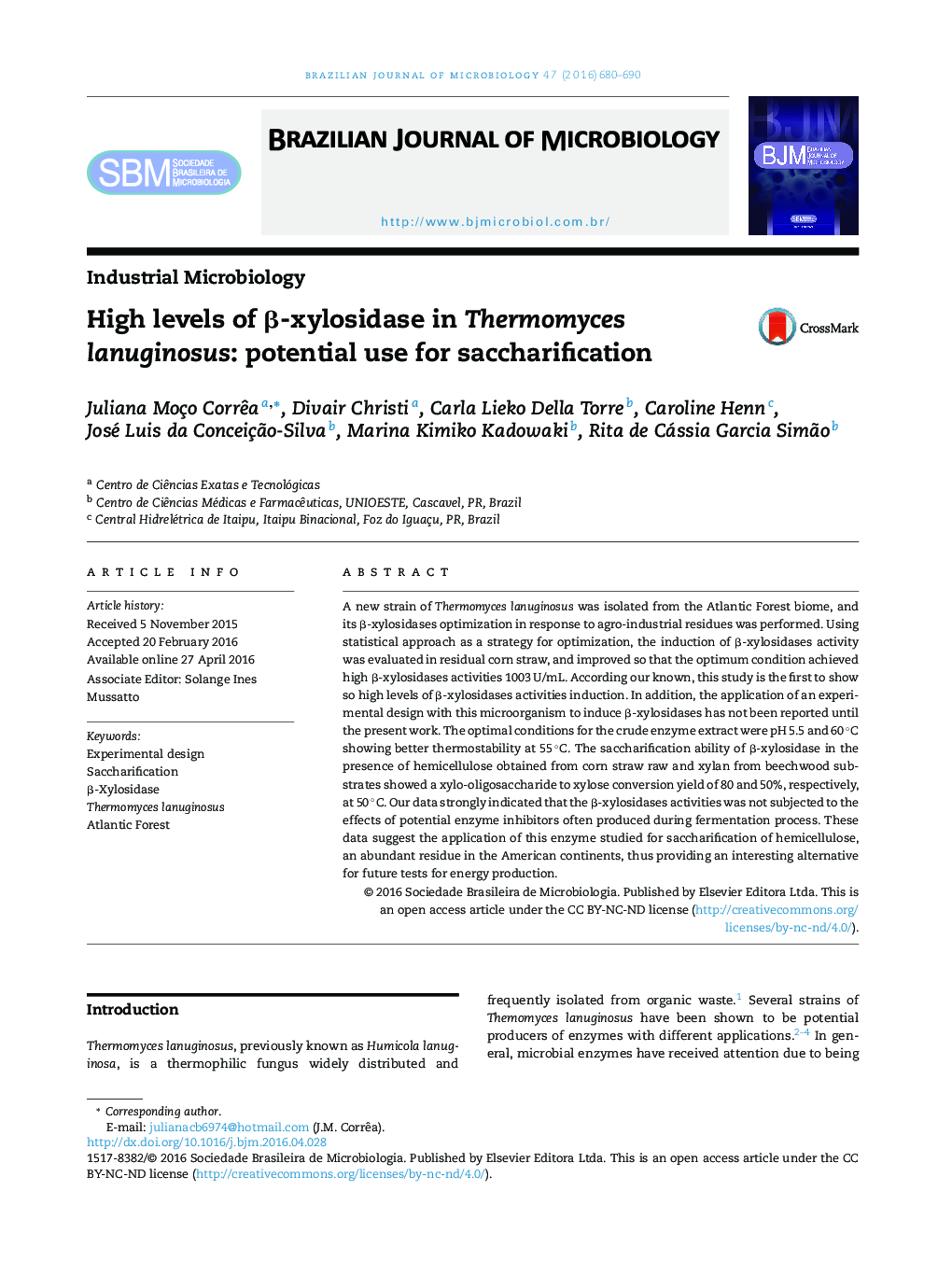 High levels of β-xylosidase in Thermomyces lanuginosus: potential use for saccharification