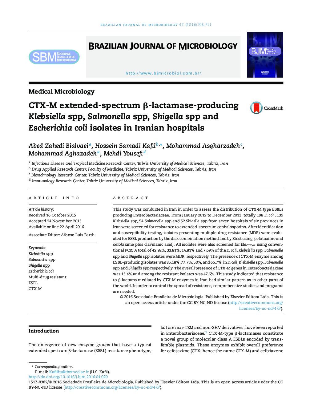 CTX-M extended-spectrum β-lactamase-producing Klebsiella spp, Salmonella spp, Shigella spp and Escherichia coli isolates in Iranian hospitals