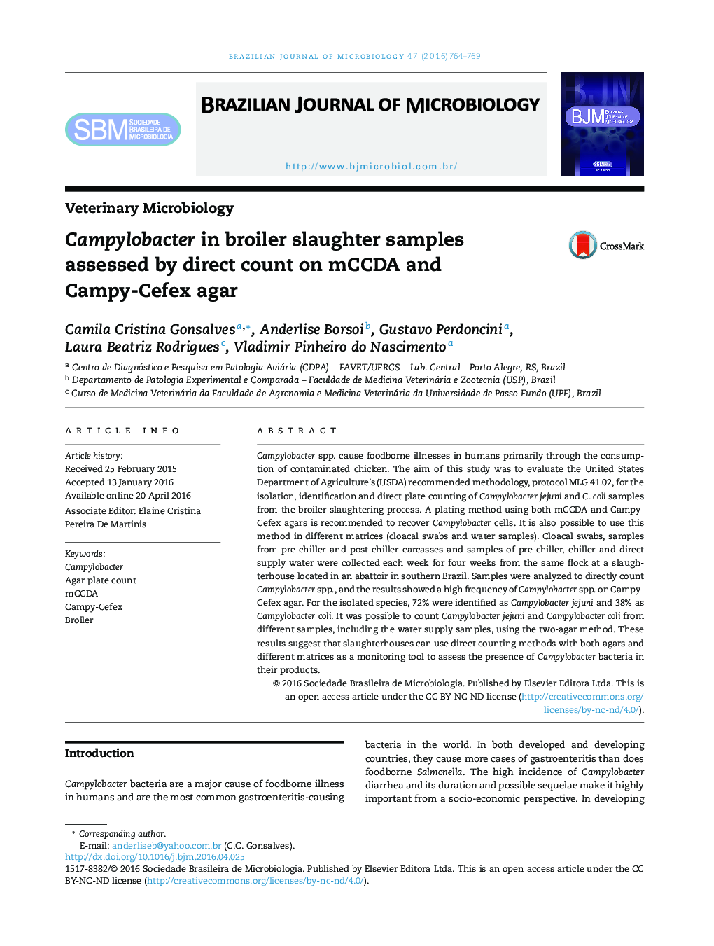 Campylobacter in broiler slaughter samples assessed by direct count on mCCDA and Campy-Cefex agar