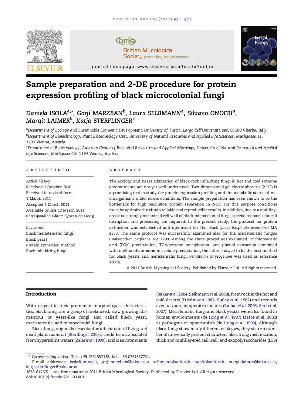 Sample preparation and 2-DE procedure for protein expression profiling of black microcolonial fungi