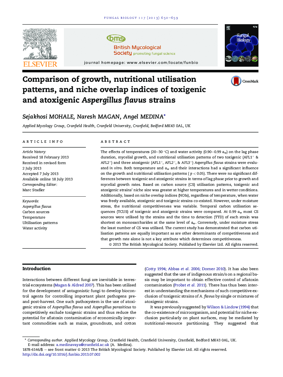 Comparison of growth, nutritional utilisation patterns, and niche overlap indices of toxigenic and atoxigenic Aspergillus flavus strains