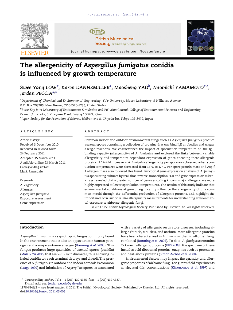 The allergenicity of Aspergillus fumigatus conidia is influenced by growth temperature