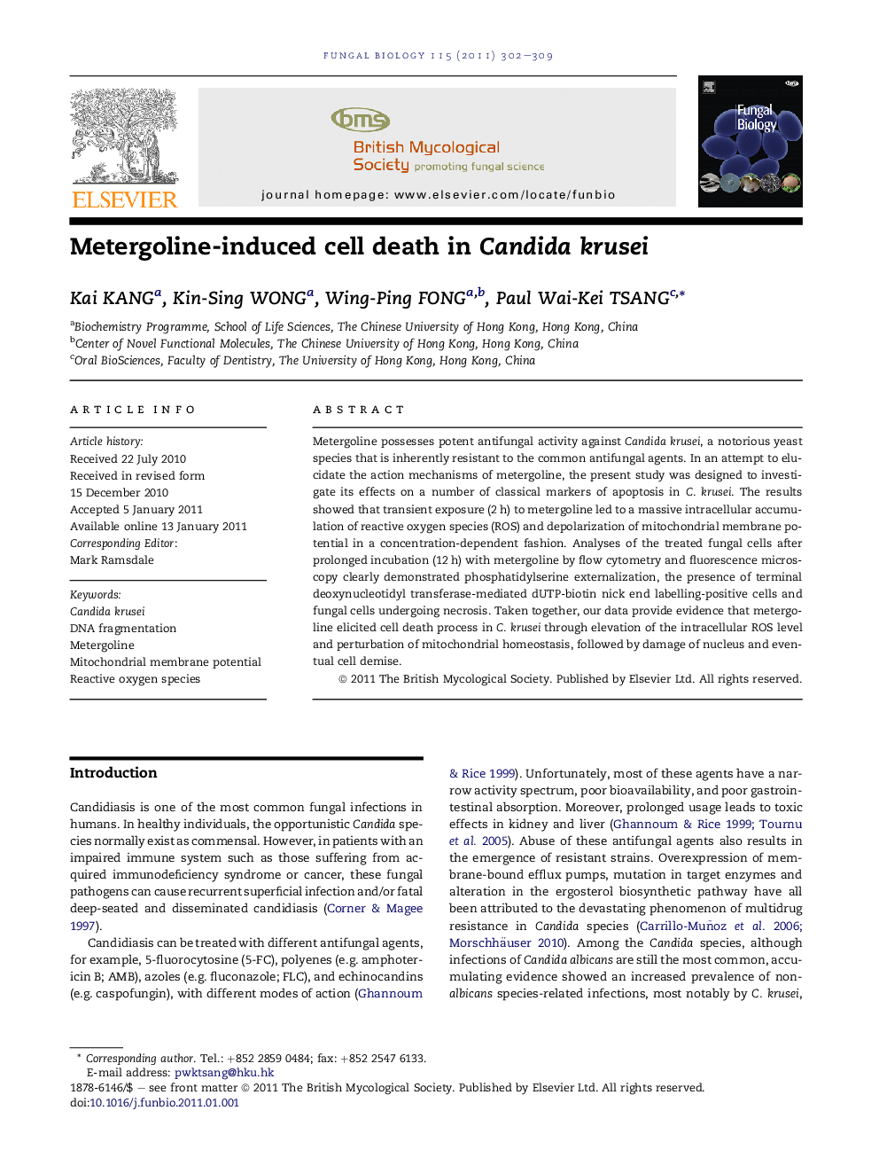 Metergoline-induced cell death in Candida krusei