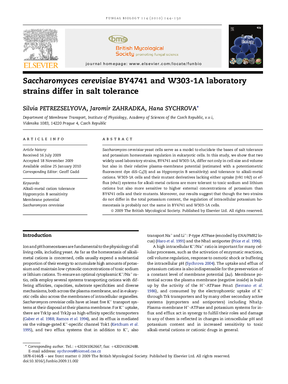 Saccharomyces cerevisiae BY4741 and W303-1A laboratory strains differ in salt tolerance