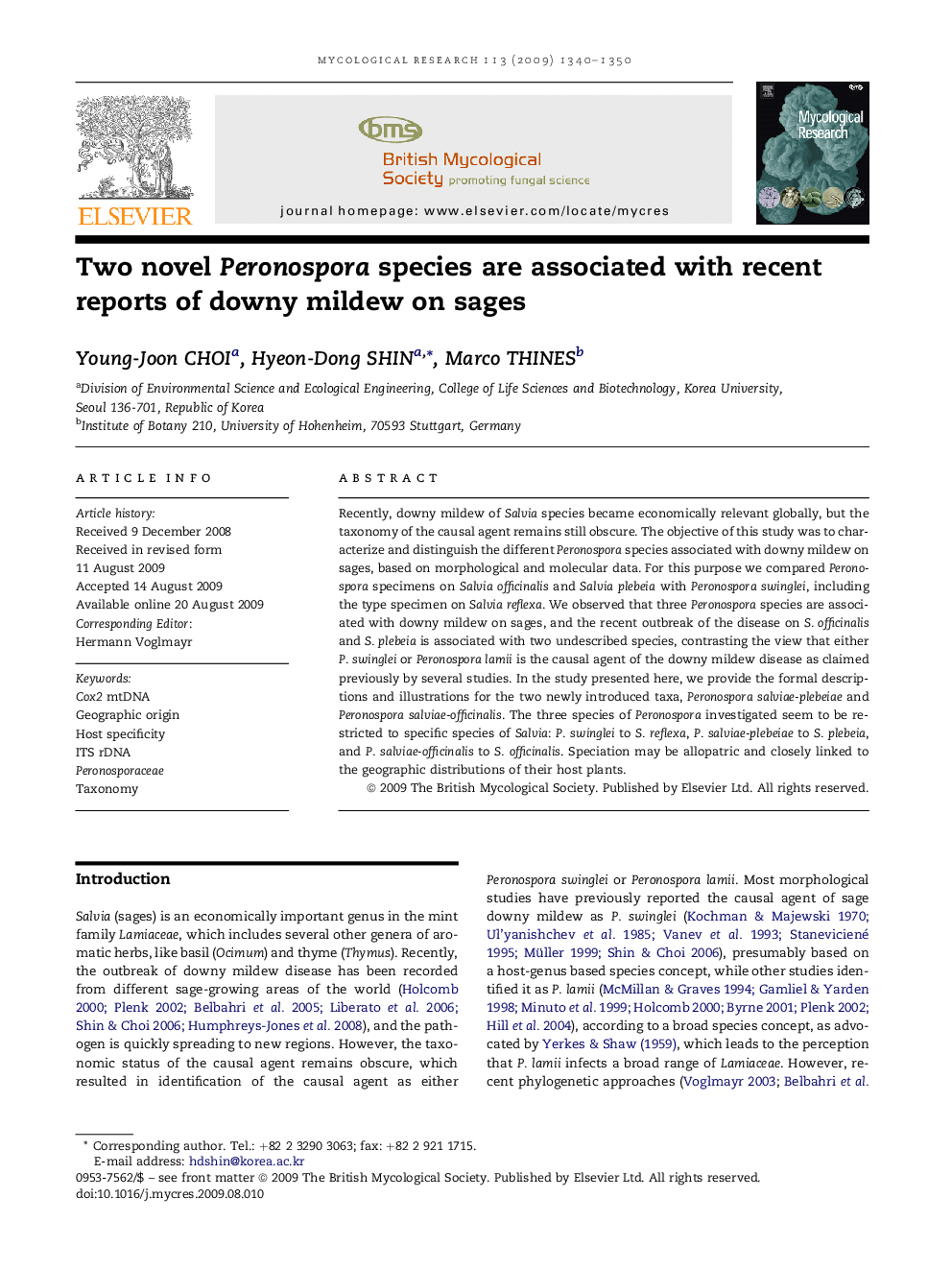 Two novel Peronospora species are associated with recent reports of downy mildew on sages