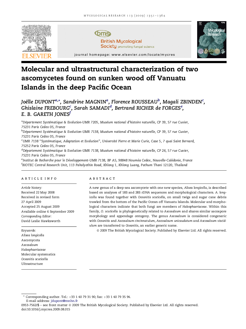 Molecular and ultrastructural characterization of two ascomycetes found on sunken wood off Vanuatu Islands in the deep Pacific Ocean