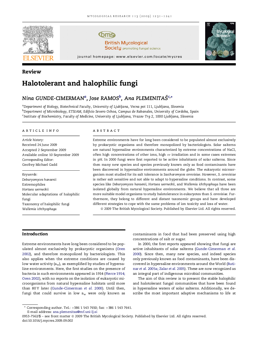 Halotolerant and halophilic fungi