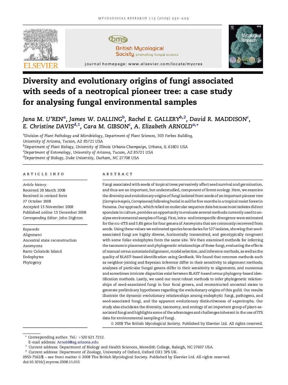 Diversity and evolutionary origins of fungi associated with seeds of a neotropical pioneer tree: a case study for analysing fungal environmental samples