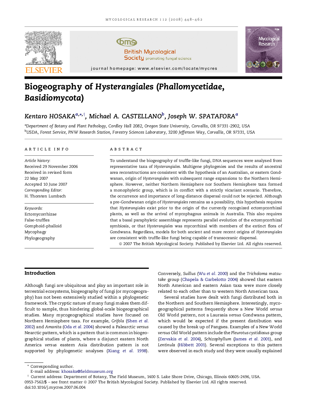 Biogeography of Hysterangiales (Phallomycetidae, Basidiomycota)