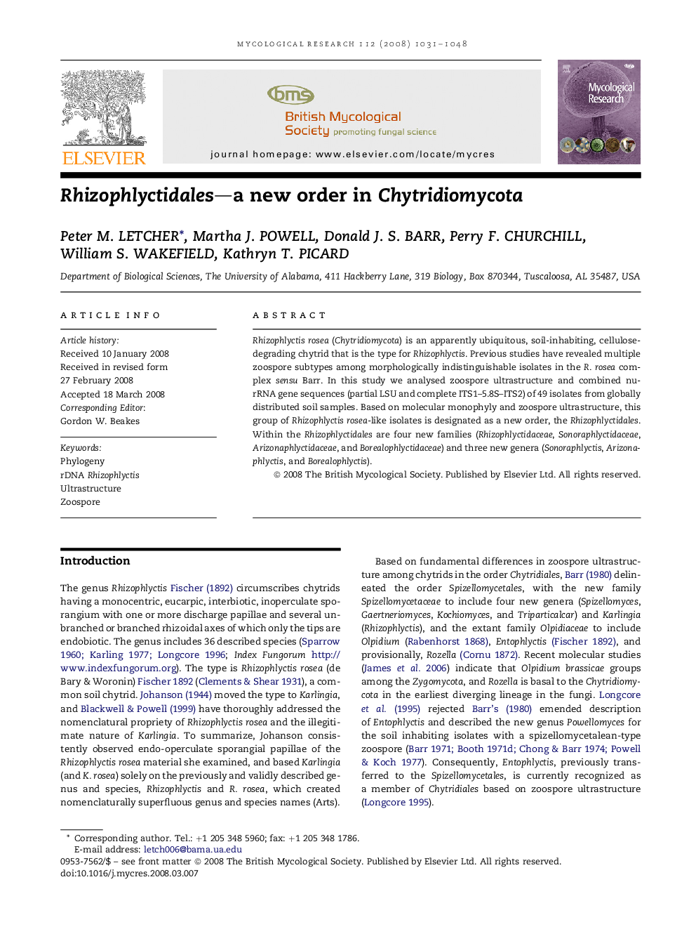 Rhizophlyctidales—a new order in Chytridiomycota