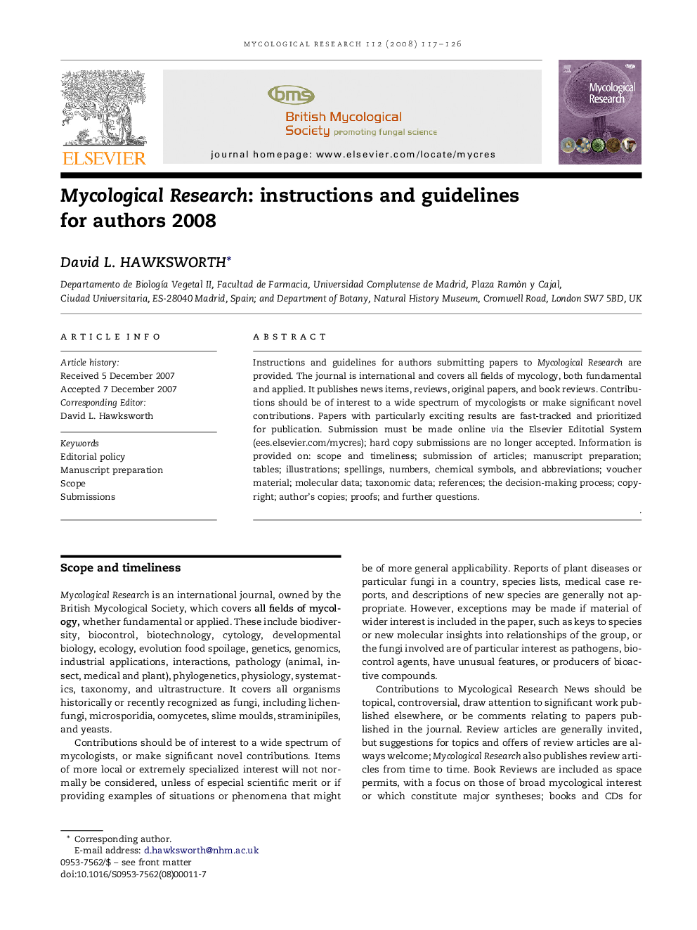 Mycological Research: instructions and guidelines for authors 2008