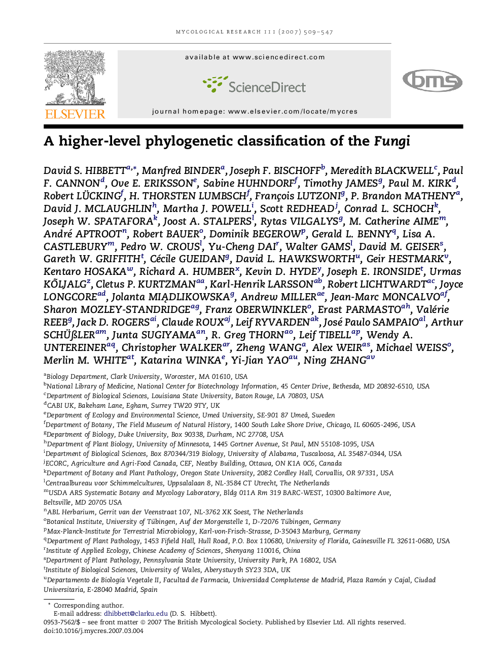 A higher-level phylogenetic classification of the Fungi