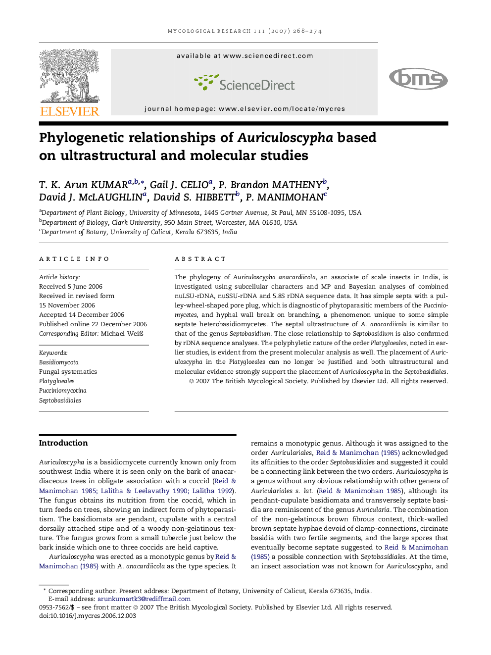 Phylogenetic relationships of Auriculoscypha based on ultrastructural and molecular studies