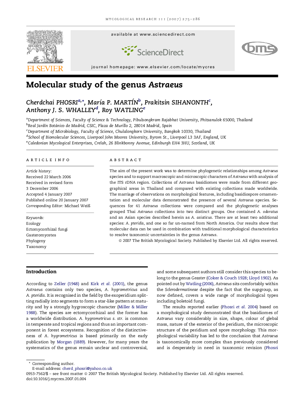 Molecular study of the genus Astraeus