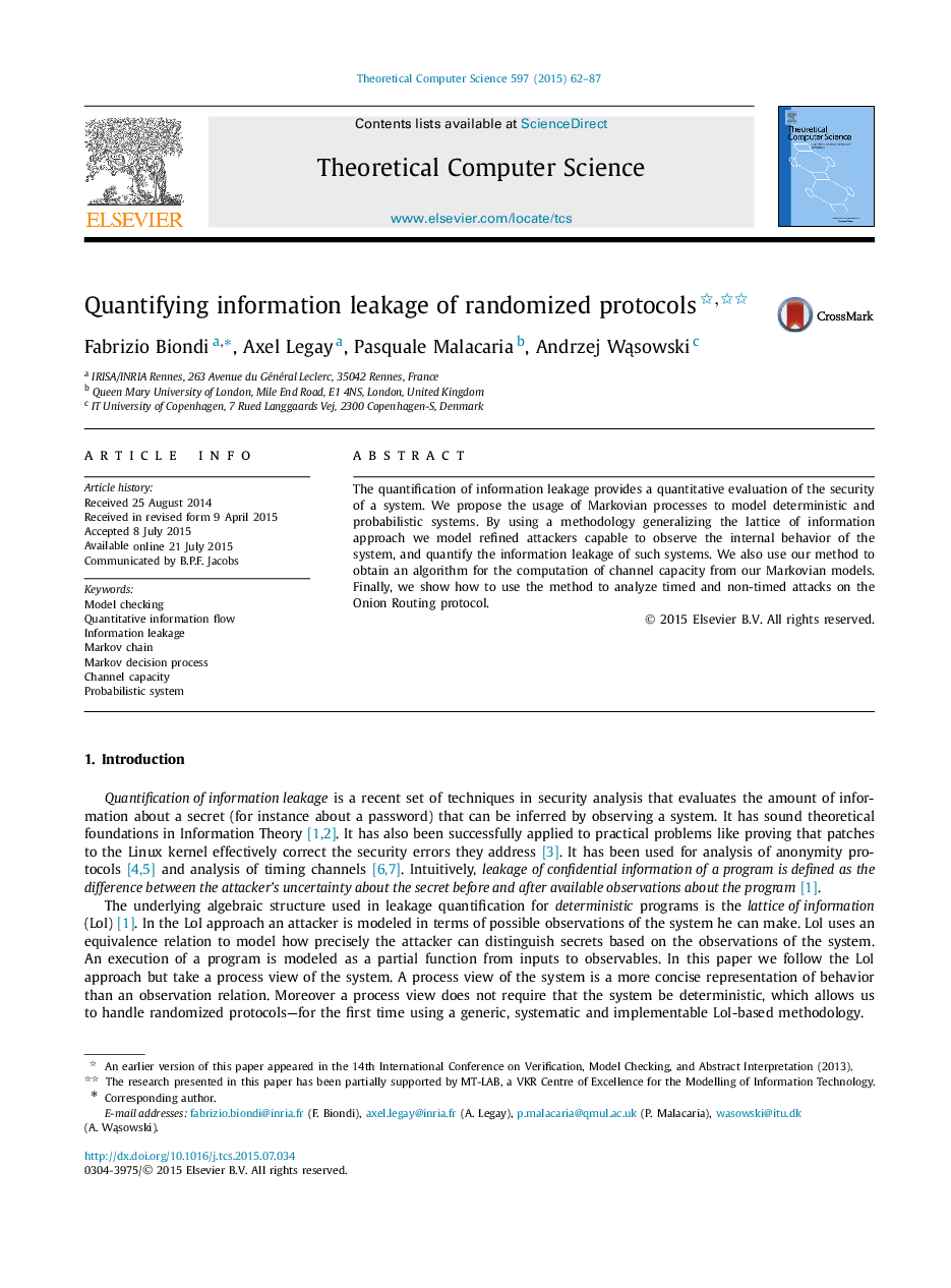 Quantifying information leakage of randomized protocols 