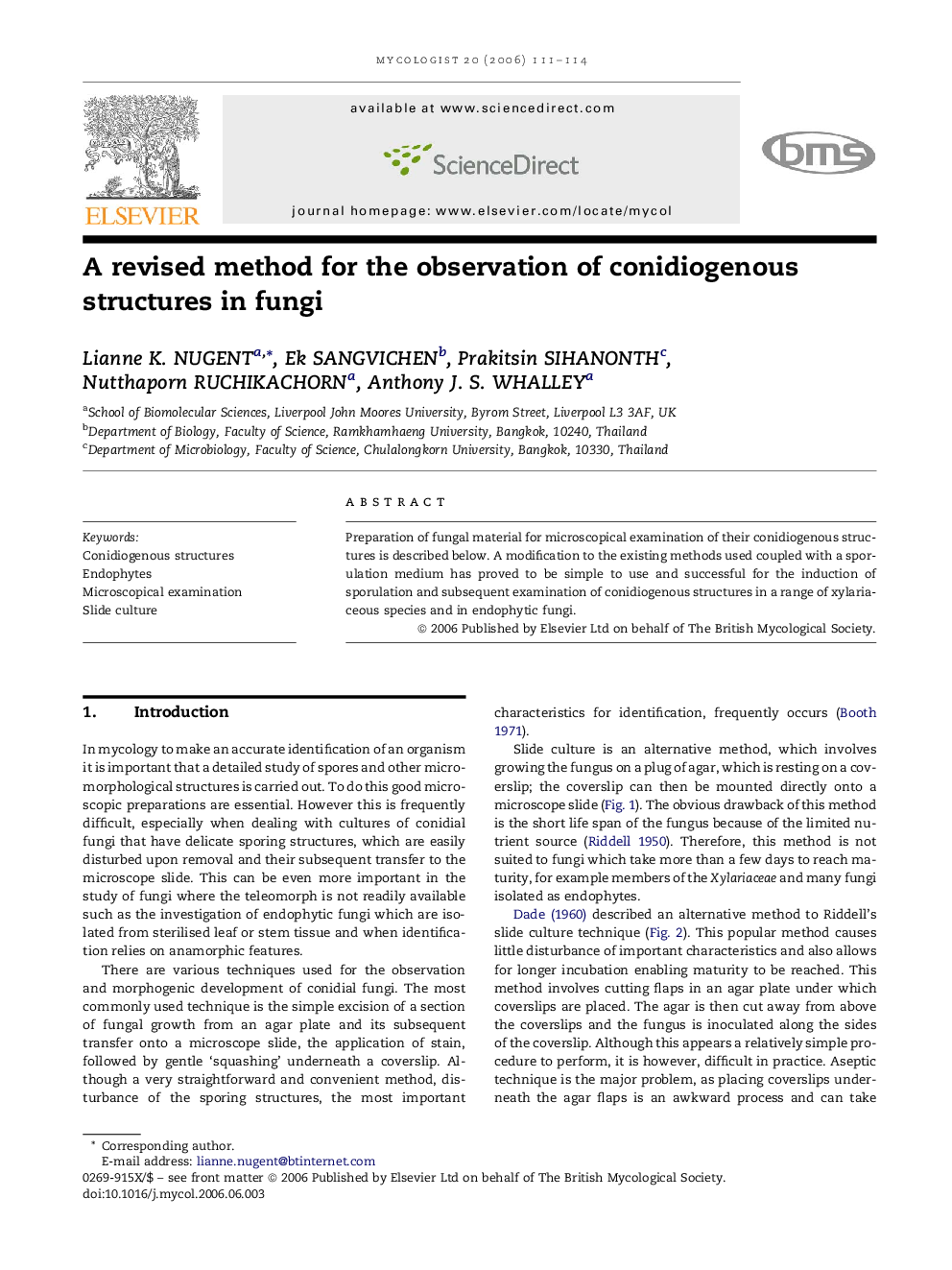 A revised method for the observation of conidiogenous structures in fungi