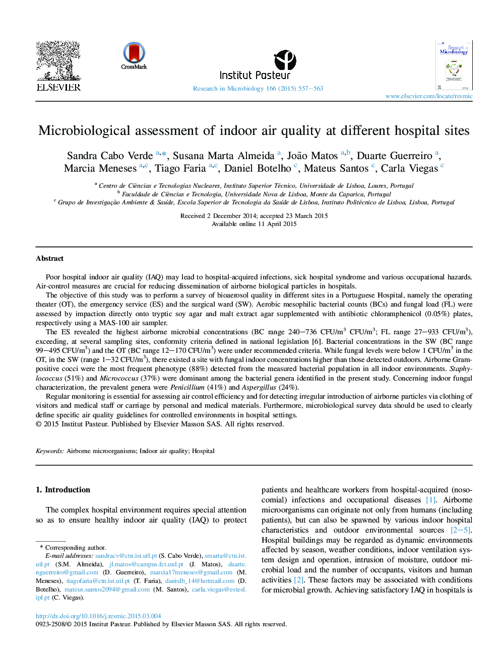 Microbiological assessment of indoor air quality at different hospital sites