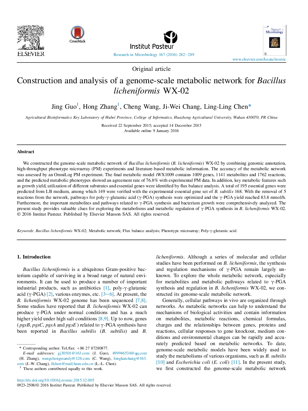 Construction and analysis of a genome-scale metabolic network for Bacillus licheniformis WX-02