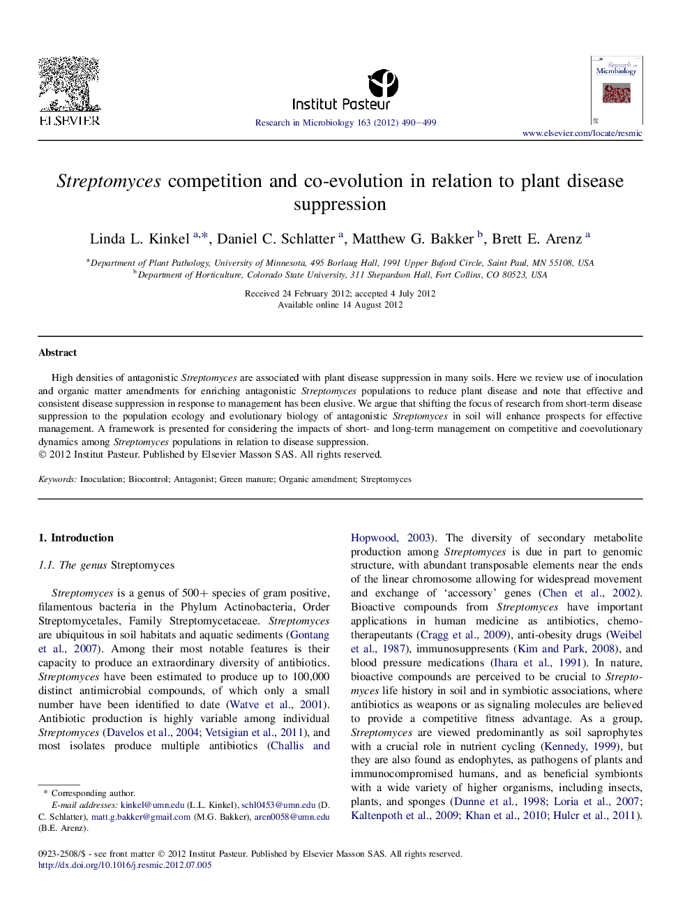 Streptomyces competition and co-evolution in relation to plant disease suppression