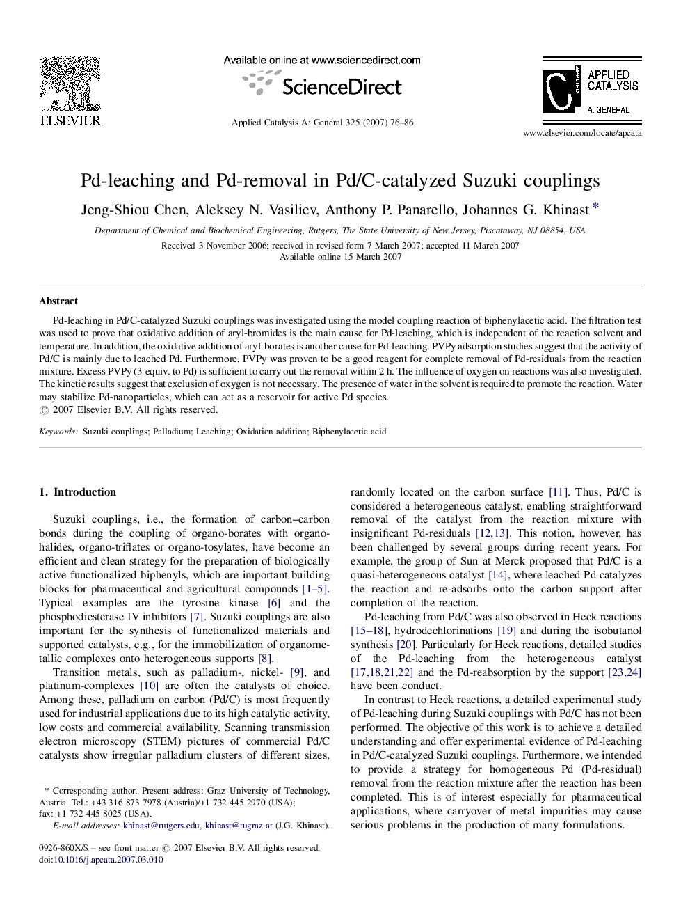 Pd-leaching and Pd-removal in Pd/C-catalyzed Suzuki couplings