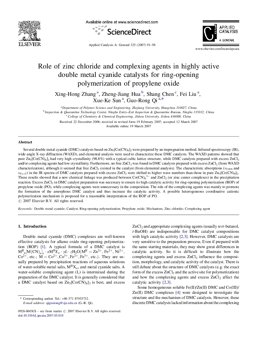 Role of zinc chloride and complexing agents in highly active double metal cyanide catalysts for ring-opening polymerization of propylene oxide