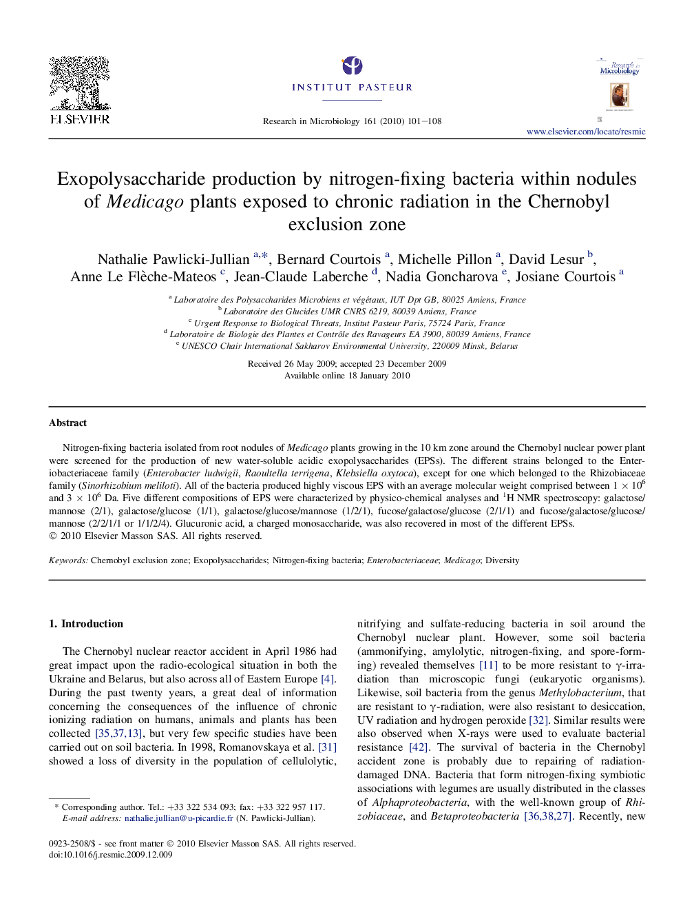 Exopolysaccharide production by nitrogen-fixing bacteria within nodules of Medicago plants exposed to chronic radiation in the Chernobyl exclusion zone