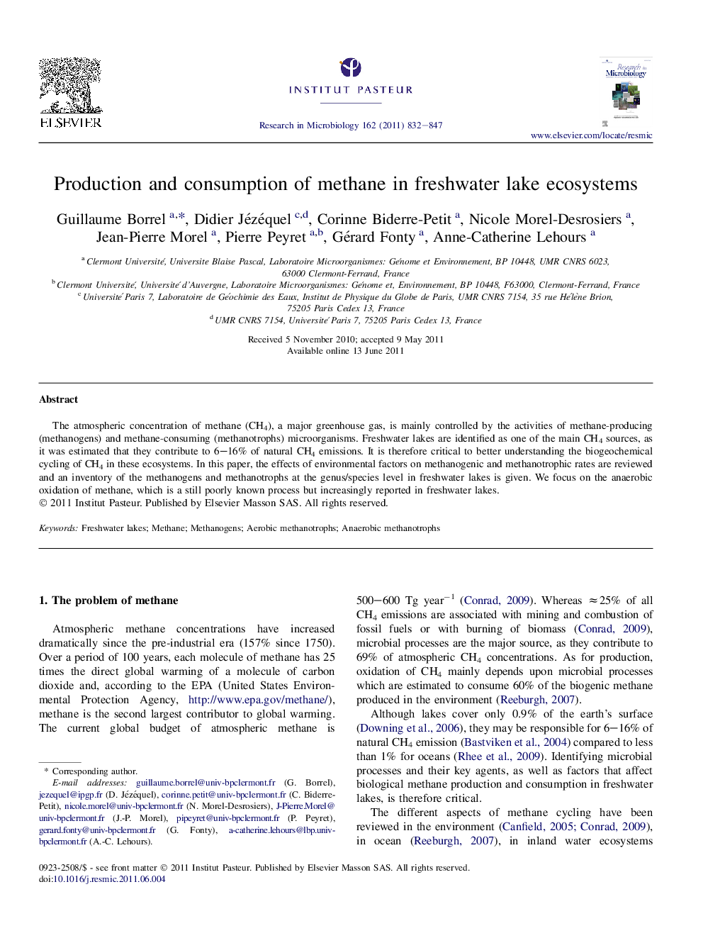 Production and consumption of methane in freshwater lake ecosystems