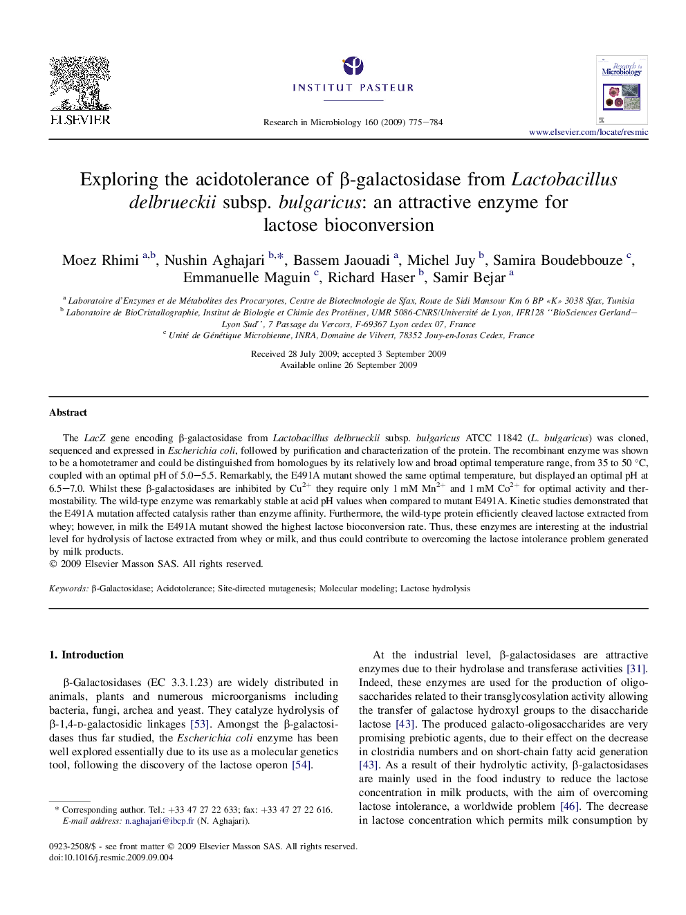 Exploring the acidotolerance of Î²-galactosidase from Lactobacillus delbrueckii subsp. bulgaricus: an attractive enzyme for lactose bioconversion