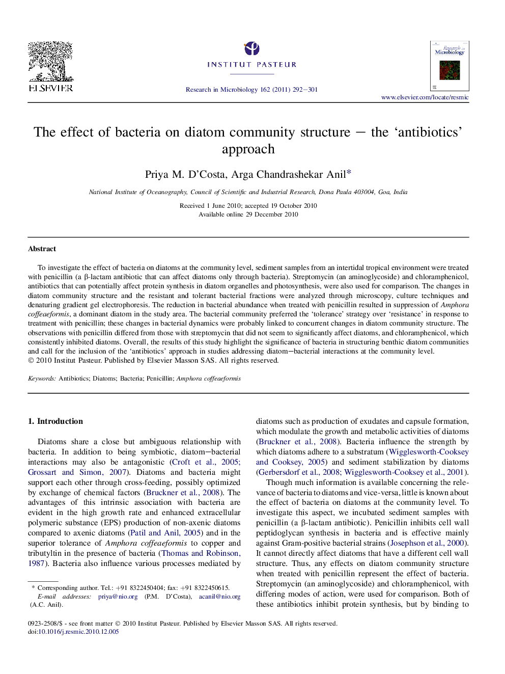 The effect of bacteria on diatom community structure – the ‘antibiotics’ approach