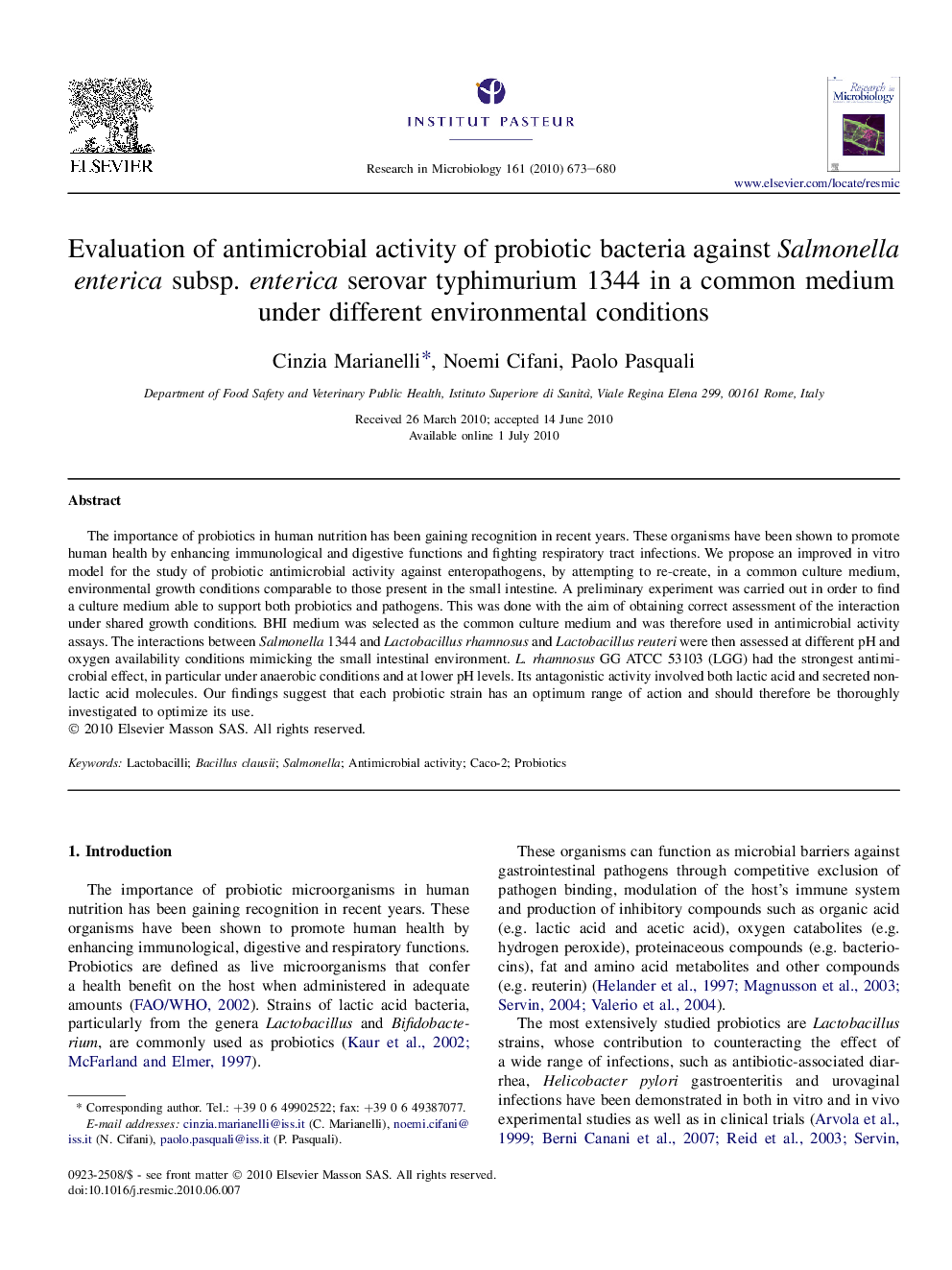 Evaluation of antimicrobial activity of probiotic bacteria against Salmonella enterica subsp. enterica serovar typhimurium 1344 in a common medium under different environmental conditions