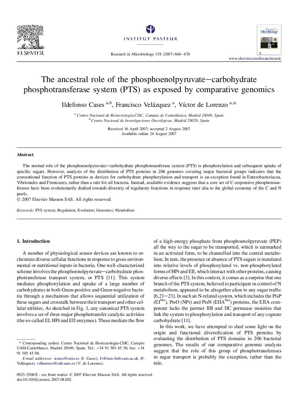 The ancestral role of the phosphoenolpyruvate–carbohydrate phosphotransferase system (PTS) as exposed by comparative genomics