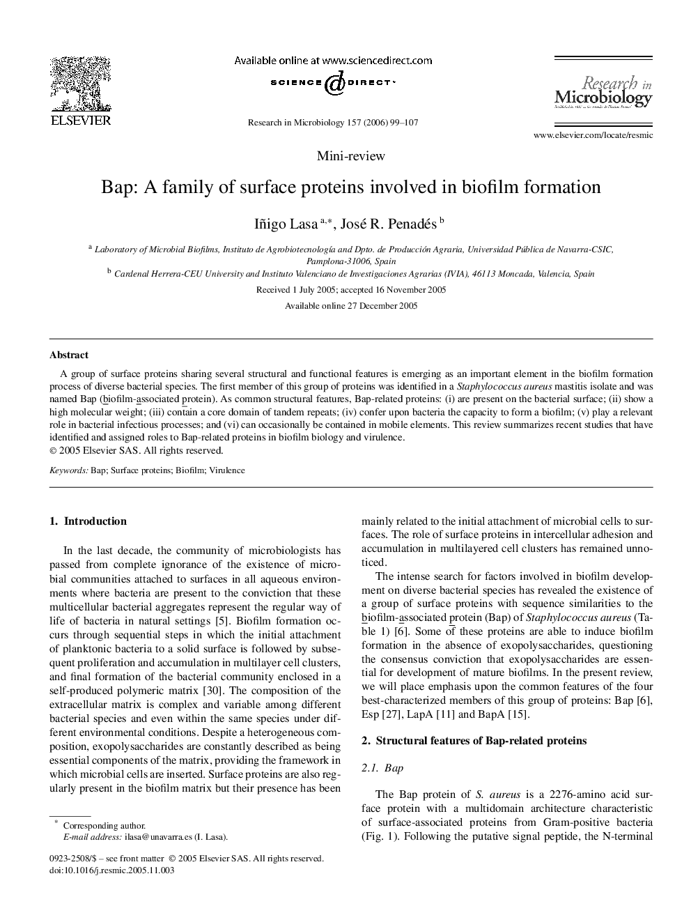 Bap: A family of surface proteins involved in biofilm formation