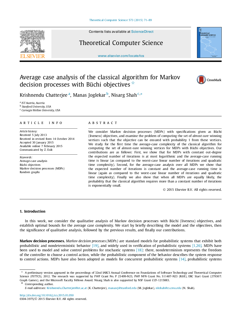 Average case analysis of the classical algorithm for Markov decision processes with Büchi objectives 