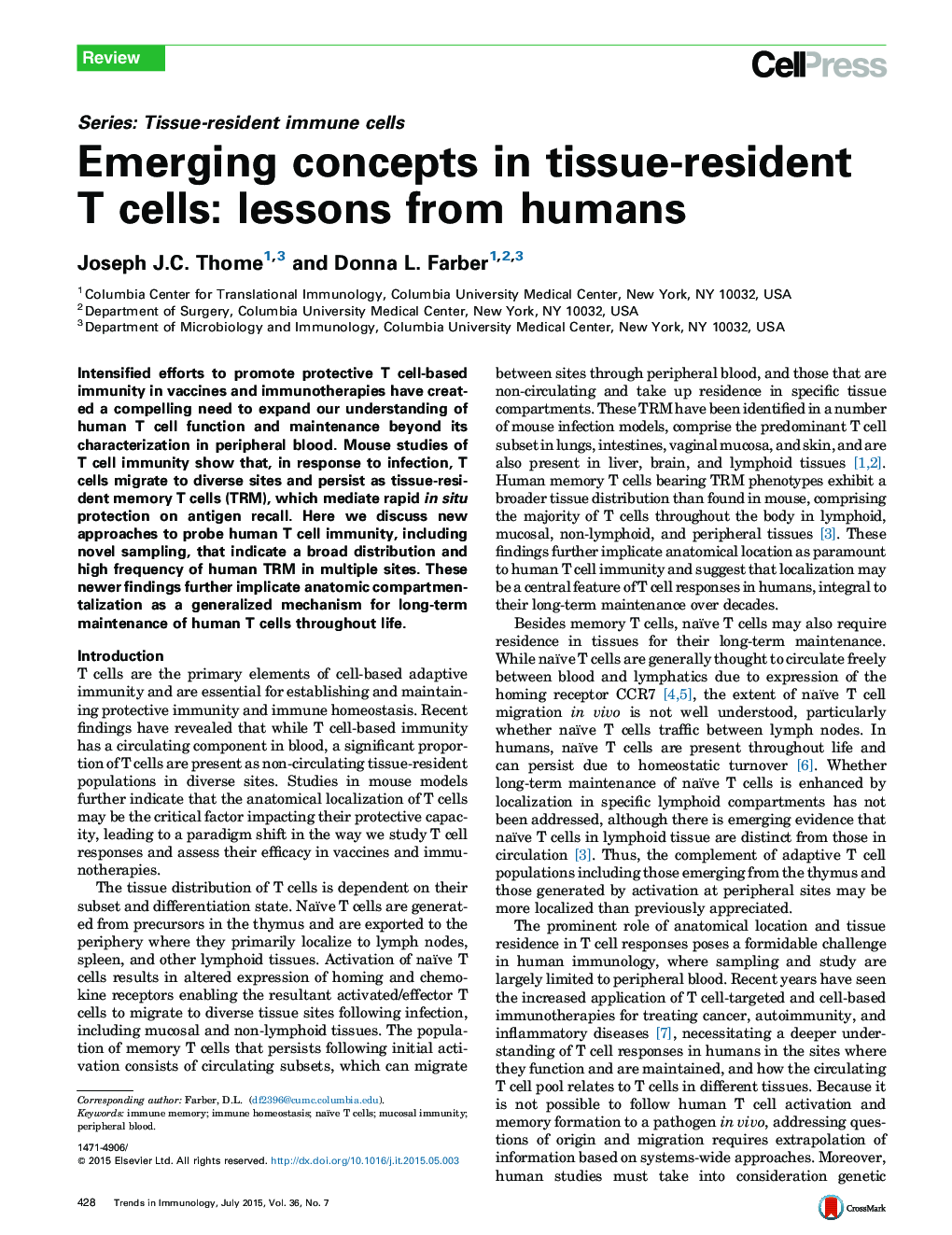 Emerging concepts in tissue-resident T cells: lessons from humans