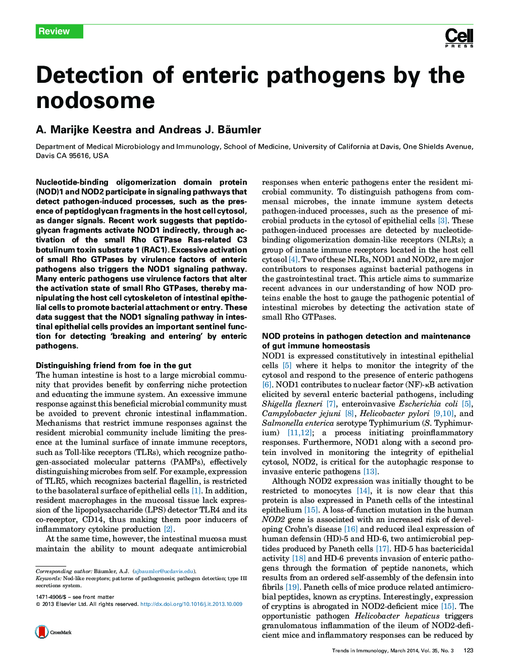 Detection of enteric pathogens by the nodosome