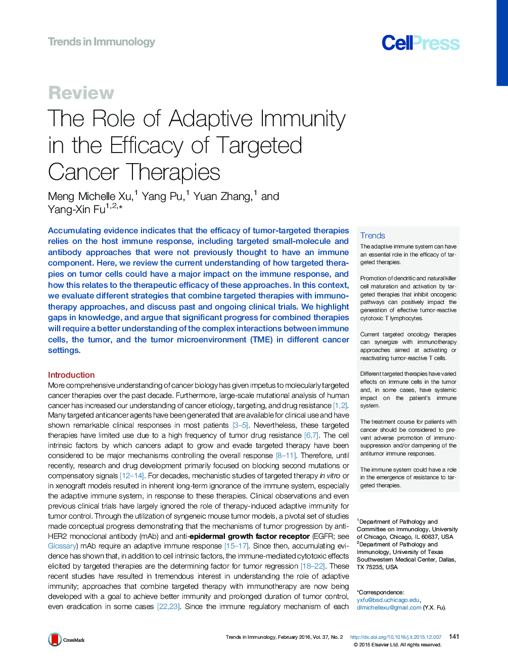The Role of Adaptive Immunity in the Efficacy of Targeted Cancer Therapies